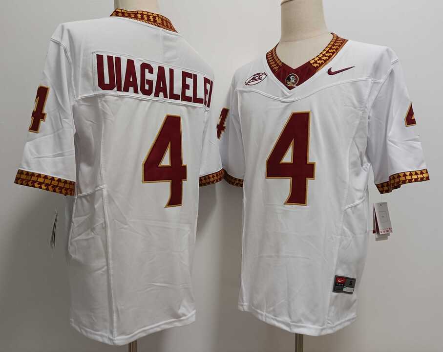 Mens Florida State Seminoles #4 DJ Uiagalelei White FUSE College Stitched Jersey